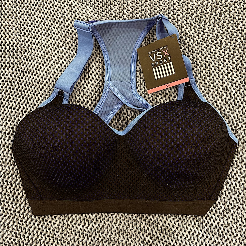Blue and Black Women's Sports Bra